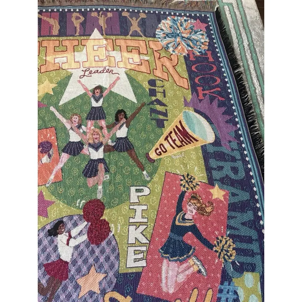 Vintage American Cheer Woven Tapestry Throw Blanket 50x60” Fringed